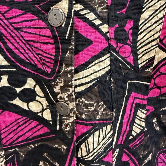 Chico’s Abstract Pink Black Career Blazer Jacket Lined Textured Size 2 L Cotton - Picture 4 of 9